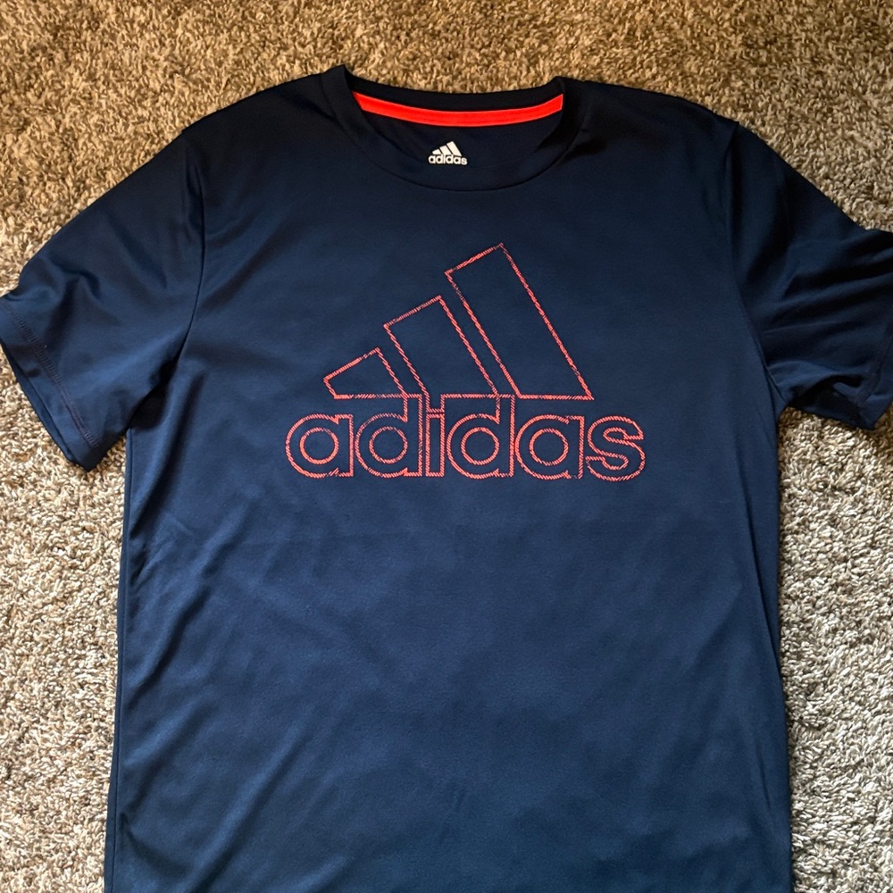 Adidas Men's Dark Blue Tee with Red Logo
